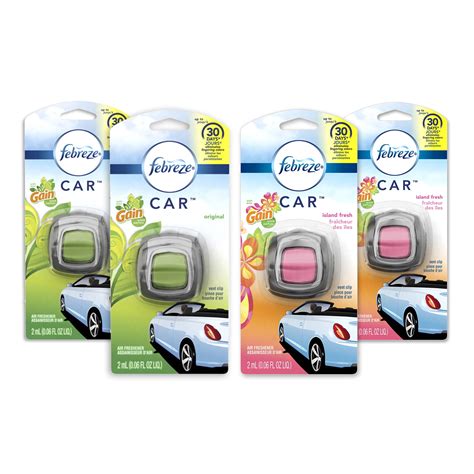 Febreze Car Air Freshener, 2 Gain Original and 2 Gain Island Fresh scents (4 count, .06 fl oz ...