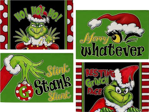 4Pcs Christmas Grinch Table Mats Xmas Party Placemats Dining Table ...