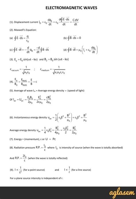 Electromagnetic Waves Formula Sheet