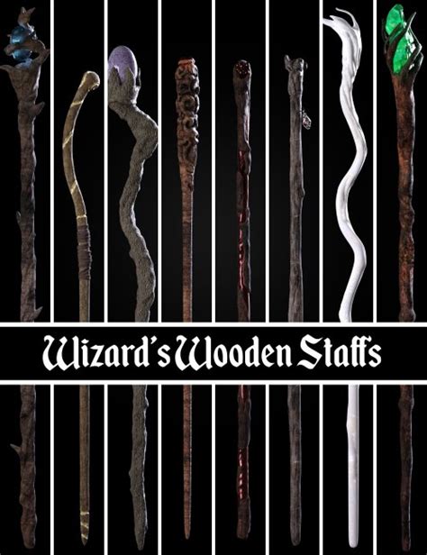 BW Wizard Wooden Staffs Set for Genesis 8.1 | 3d Models for Daz Studio and Poser