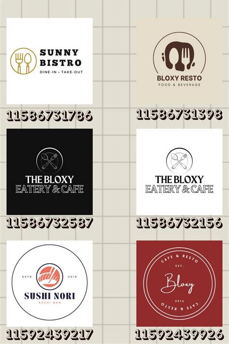 roblox bloxburg restaurant logo sign decals | Cafe decal codes bloxburg ...