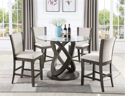 Roundhill Cicicol 5-Piece Glass Top Counter Height Dining Table with ...