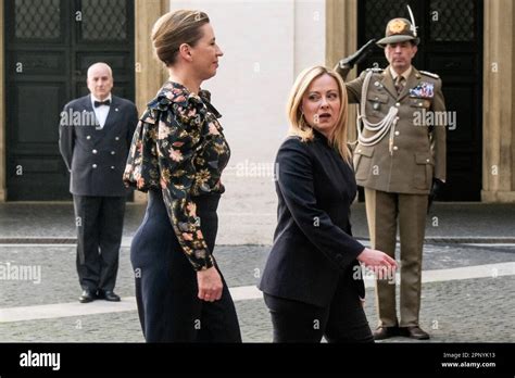 Danish Prime Minister Mette Frederiksen is welcomed by Italian Premier ...