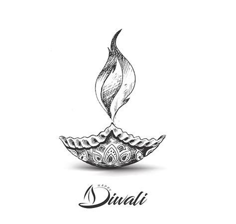 Premium Vector | Oil lamp - diya, Diwali festival, Hand Drawn Sketch ...