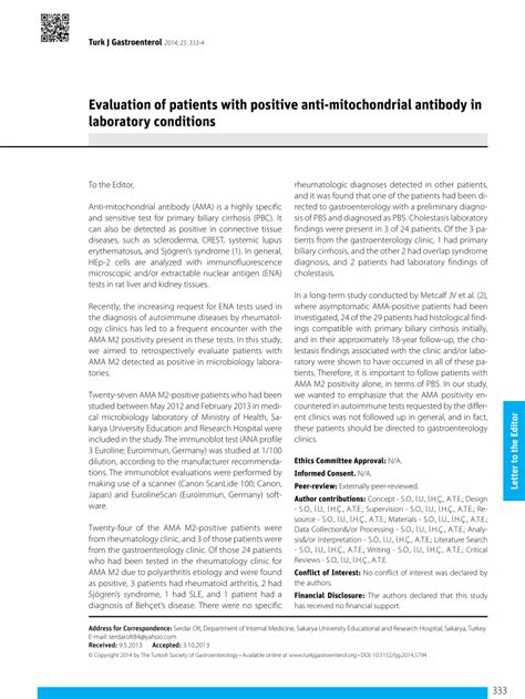 (PDF) Evaluation of patients with positive anti-mitochondrial antibody in laboratory conditions