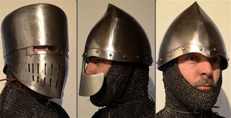 my mail hood and three high medieval helmets ©Thomas W. | Medieval ...