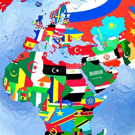 EMEA Region on Political Globe with Flags Stock Illustration ...