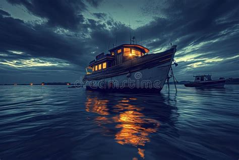 A Fishing Boat and Sky at Night Stock Image - Image of dark, tranquil ...