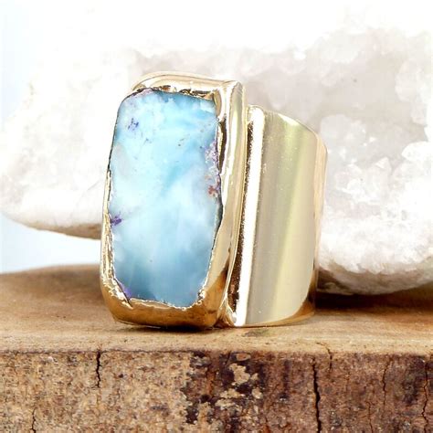 Raw Larimar Ring Larimar Ring Gold Larimar Ring Hand | Etsy