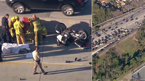 CHP motorcycle officer injured in crash on 170 North in North Hollywood - ABC7 Los Angeles