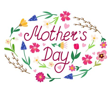 Inscription Mother's Day. Vector lettering decorated with leaves ...