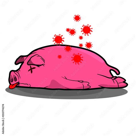 Cartoon pig lying dead with a group of viruses Stock Vector | Adobe Stock