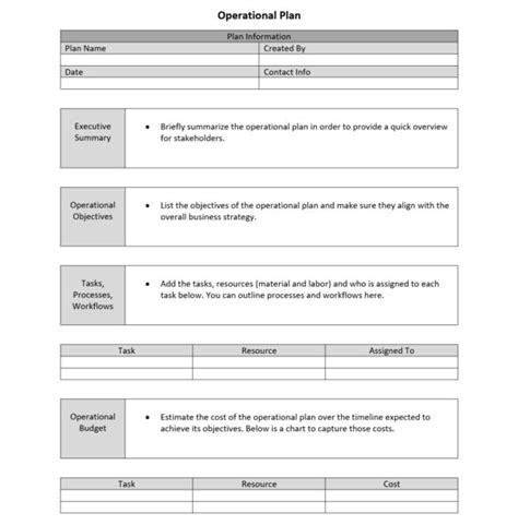 Operational Plan Template for Word (Free Download)