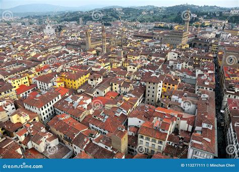 Aerial Panorama of Florence Old Town from the Top of Florence Cathedral ...