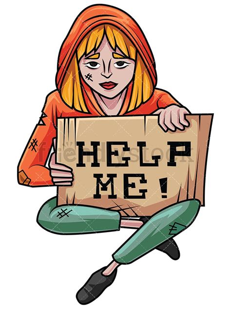 Homeless Woman In Need Of Help Vector Cartoon Clipart - FriendlyStock