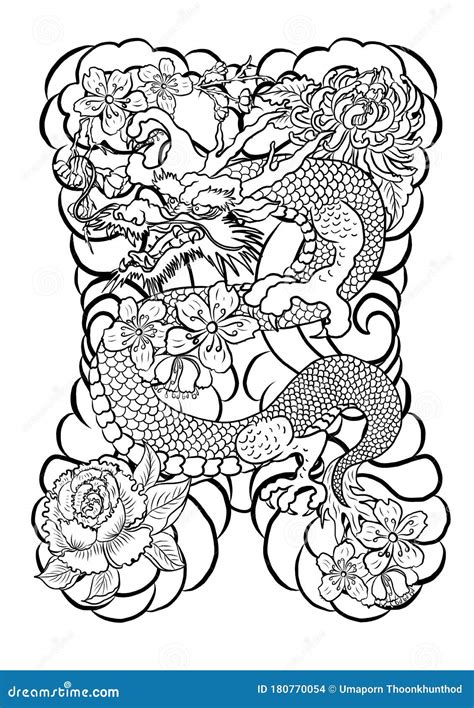 Outline Chinese Dragon Illustration for Tattoo Design Stock Vector - Illustration of abstract ...