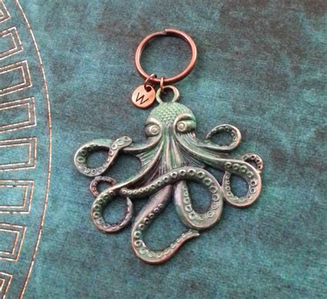 Octopus Keychain LARGE Octopus Keyring Personalized Keychain Patina ...