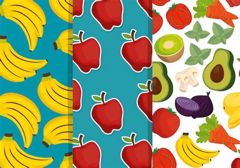 Premium Vector | Fruits and vegetables group pattern