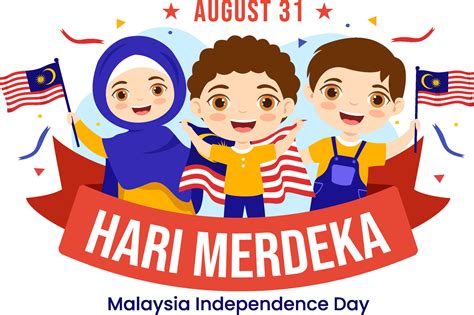 Malaysia Independence Day Vector Illustration on 31 August with Kids Waving Flag in National ...