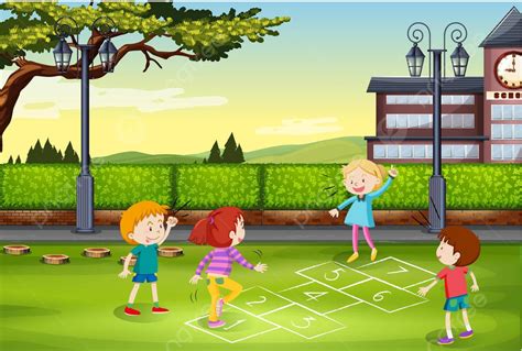 Children Playing Hopscotch In The Park Child Girl Clip Vector, Child ...