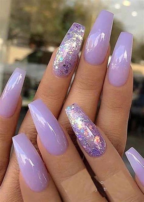 Gorgeous Pastel Lavender with Glitter Nail Art Designs for 2019 | PrimeMod #naildesigns # ...