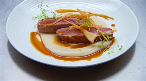 Pan-fried duck breast with parsnip puree and chips Parsnip Puree, Duck Recipes, Gourmet Recipes ...