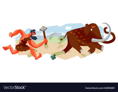 Caveman hunting mammoth in stone age prehistoric Vector Image