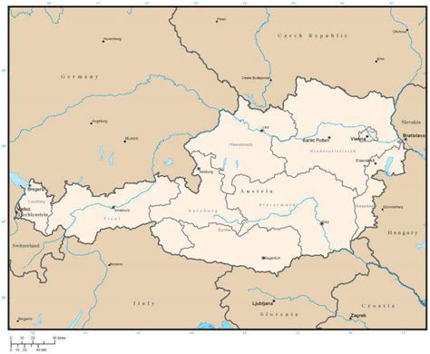 Austria Map with State Areas and Capitals in Adobe Illustrator Format