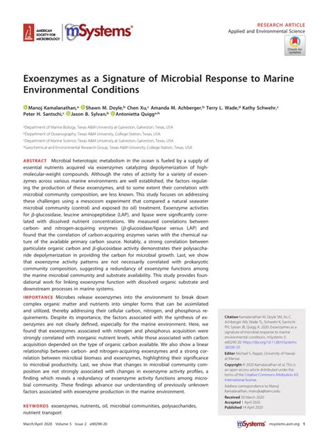 (PDF) Exoenzymes as a Signature of Microbial Response to Marine Environmental Conditions