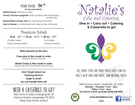 Menu for Natalie's Cafe & Catering in Batesville, AK | Sirved