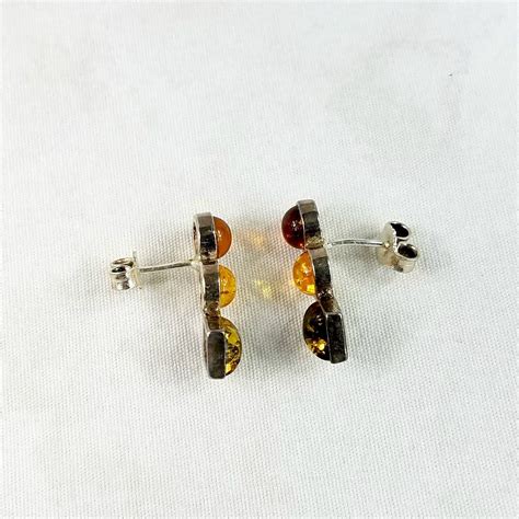 Amber Earrings, Vintage Sterling Silver Amber Earrings, Tri-Color Amber ...