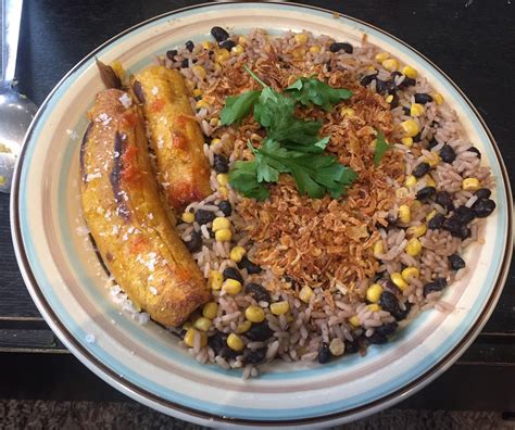 Baked plantain and spicy rice : r/vegan