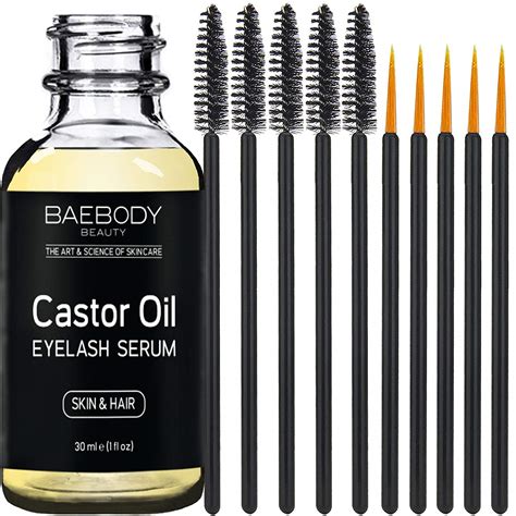 Castor Oil Eyelash Serum with Treatment Applicator Kit by Baebody, 1 Ounce