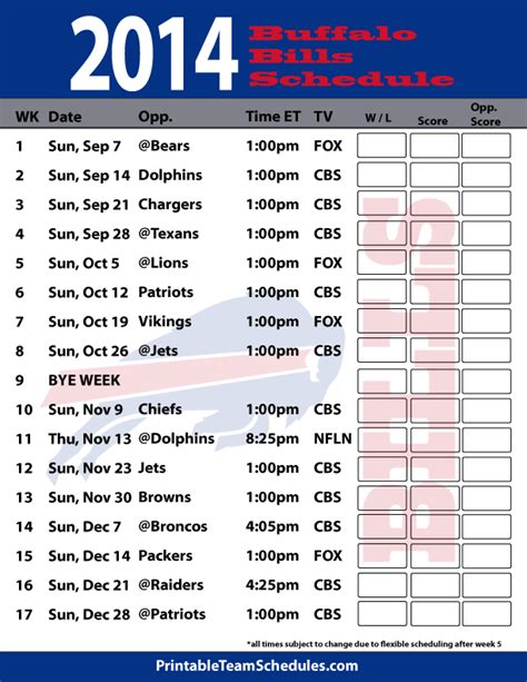 Buffalo Bills Schedule Pdf | Example Calendar Printable