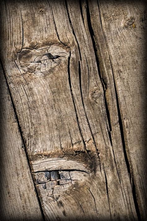 Old Weathered Cracked Knotted Pine Wood Floorboards Vignetted Grunge ...