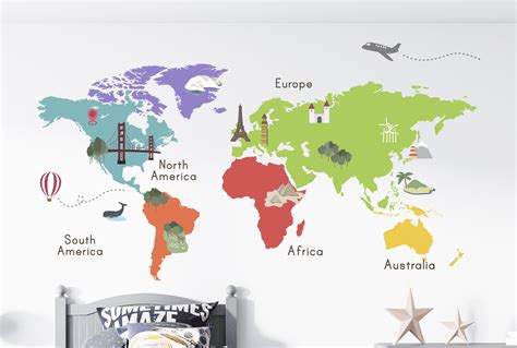 Travel World Map Wall Decal World Map Wall Sticker World | Etsy