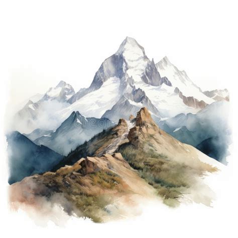 Hyper Realistic Watercolor Illustration of Mountain Scenery Stock ...