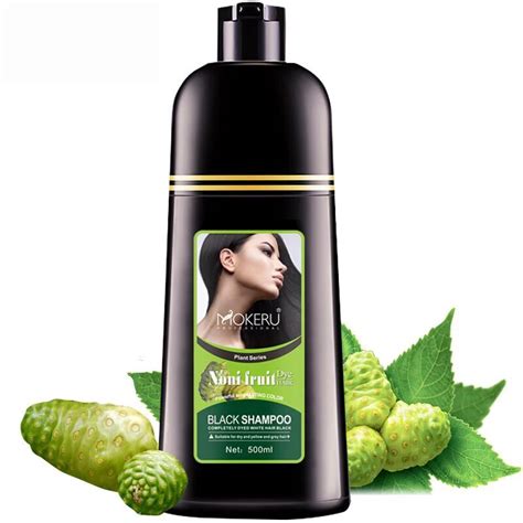 Mokeru 1pc Natural Organic Noni Fruit Extract Black Hair Dye Shampoo Gray Hair Cover Permanent ...