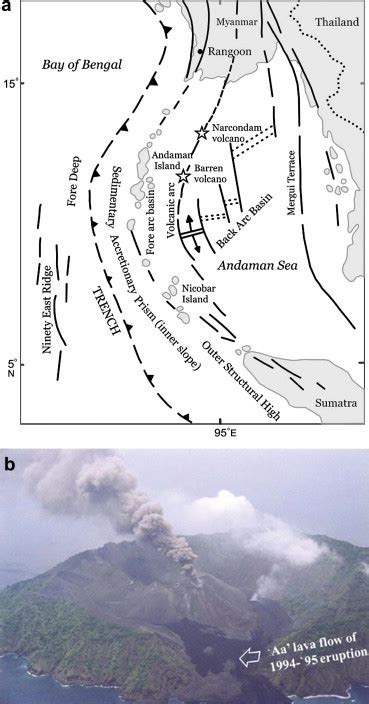 (a) Map showing location of Barren Island Volcano and major tectonic... | Download Scientific ...