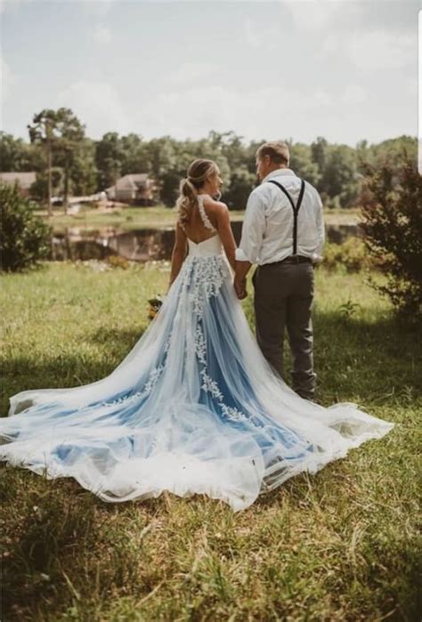 Blue Wedding Dress Blue Lace Wedding Dress Unique Wedding - Etsy