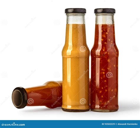 The Various Barbecue Sauces in Glass Bottles Stock Image - Image of ...