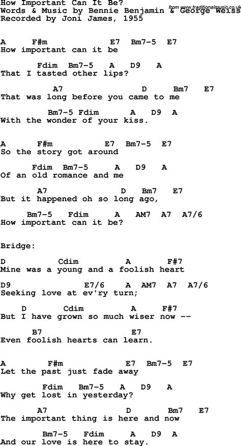 Song lyrics with guitar chords for How Important Can It Be - Joni James ...