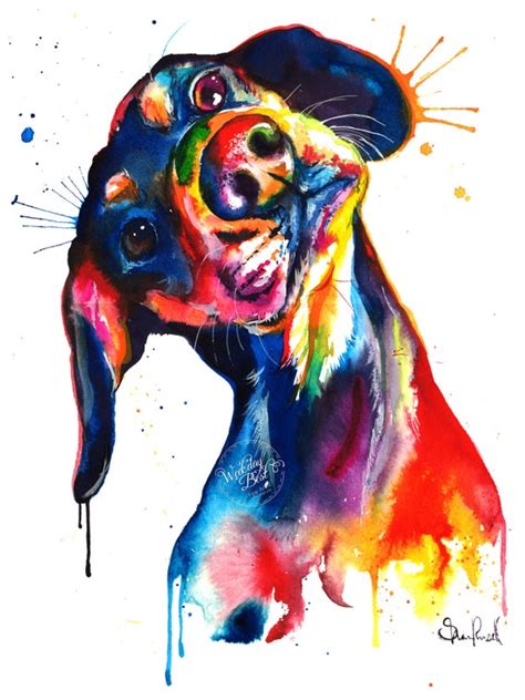 Colorful Dachshund/Wienerdog Watercolor Print Art Print of