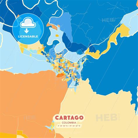 Cartago, Colombia blue and orange vector art map template - HEBSTREITS