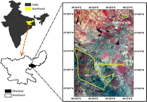 Location map of the study area showing reclaimed coal mine over burden ...