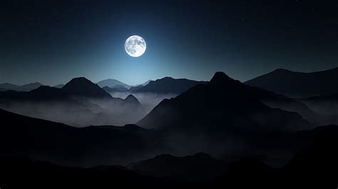 1920x1080px | free download | HD wallpaper: Full Moon Dark Mountains ...