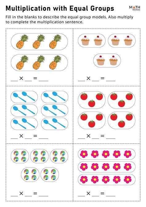 Equal Groups Multiplication Worksheets - Math Monks