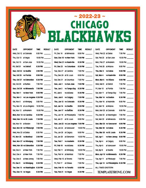 Blackhawks Schedule Printable