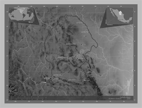 Coahuila, Mexico. Grayscale. Labelled Points of Cities Stock ...