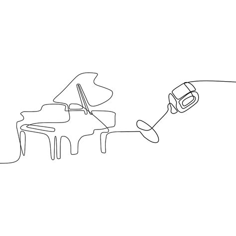 Piano Mic One Line Cartoon Illustration Of Musical Instruments Orchestra, Piano Drawing, Cartoon ...
